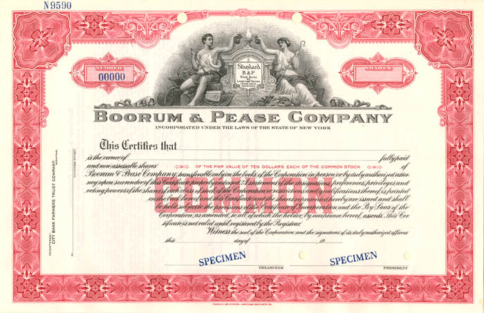 Boorum and Pease Co. - Makers of Blank Books & Loose Leaf Devices - Specimen Stock Certificate